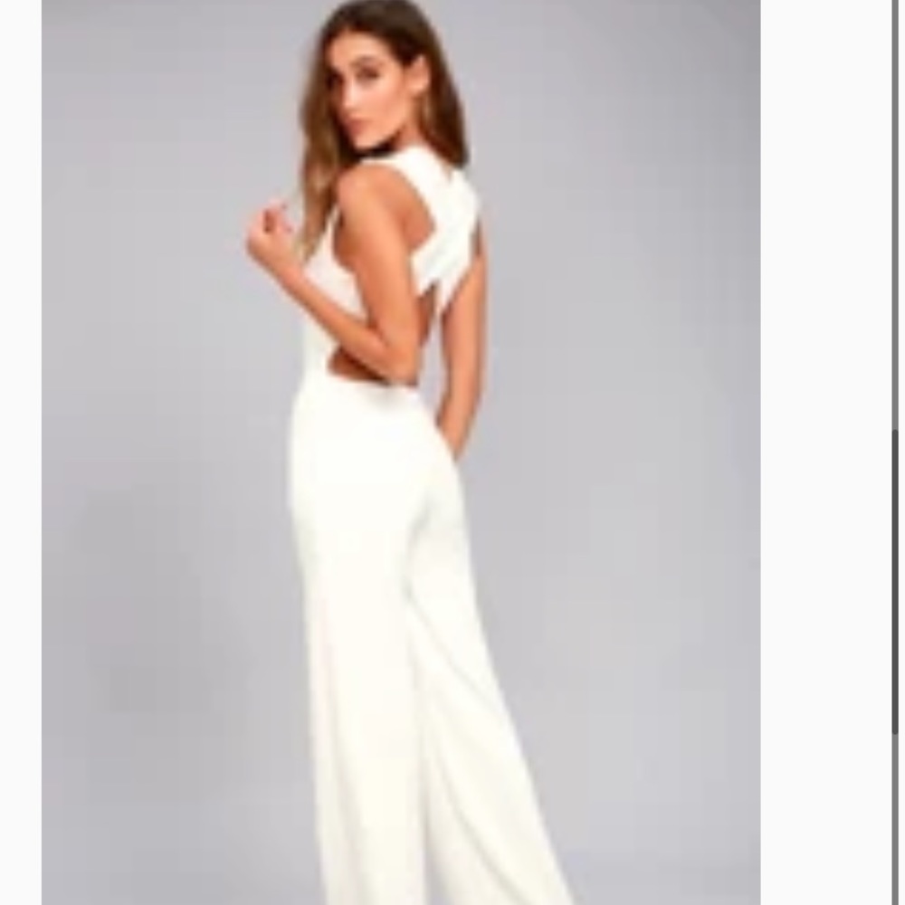 Lulus White Jumpsuit with crossed open back